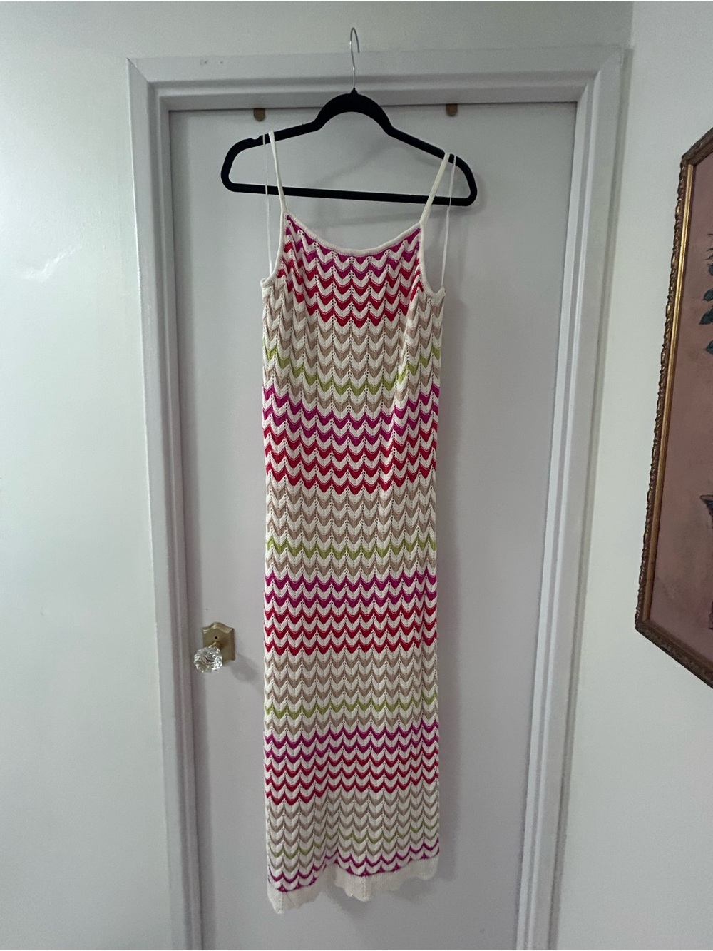 Rachel Zoe Chevron Knit Maxi Dress in Cream, Pink & Red